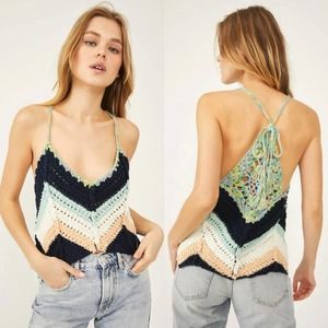 Free People Crochet Chevron Swim Up Tank Top In Summer Breeze XS
